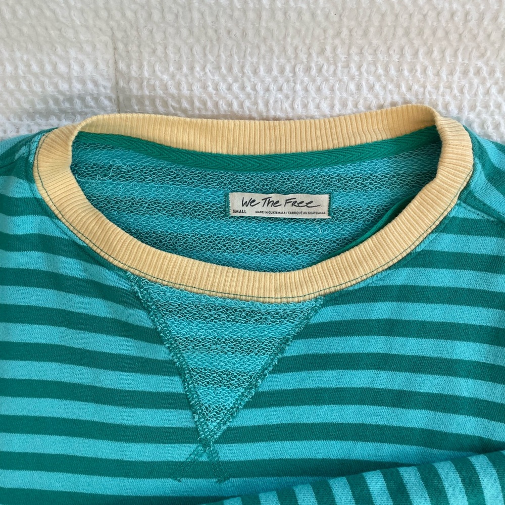 Free People Striped Camden Sweatshirt in blue and yellow. - Picture 6 of 6
